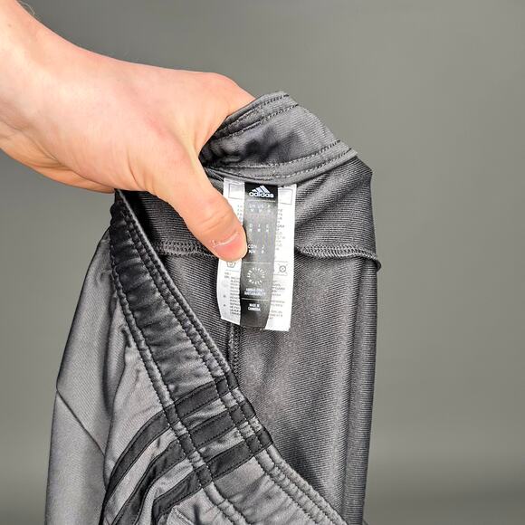 Vintage Y2K Adidas Sweatpants Mens M Dark Grey Black 3 Stripes Polyester Joggers - Picture 4 of 4